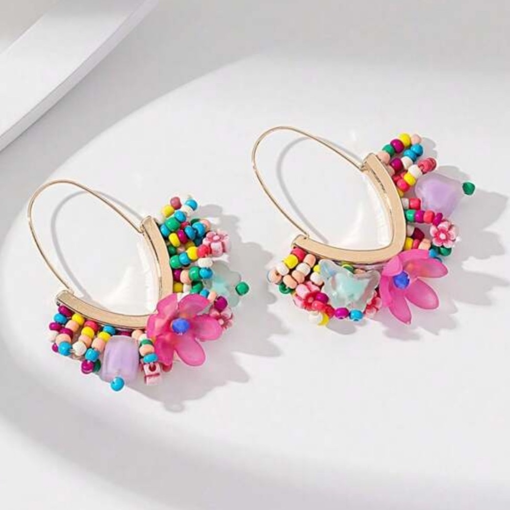 💐 Colorful Hoop Earrings 💐 - Picture 3 of 5